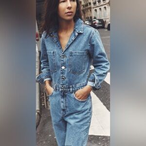 Zara Light Blue Denim Jumpsuit